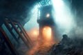 inside of the coal mine shaft with fog, mining industry Royalty Free Stock Photo