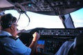 Inside cockpit of commercial airplane