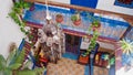 Inside of a colorful moroccan house, hotel in chefchaouen, Morocco