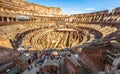 Inside the Colosseum or Coliseum in summer, Italy. Colosseum is top tourist attraction of old Roma, monument of famous Roman