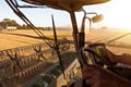 Inside a combine cab during harvest