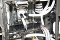 Inside computer water cooling system in white closeup