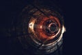 Inside cooling tower or smokestack, big old tunnel view, industrial round tube as abstract way to end background Royalty Free Stock Photo