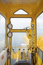 Inside Of Crane Cabin At Oil And Gas Wellhead Platform There Are Pressure Gauge And Joy Stick For Control Movement.