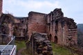 Inside crumbling walls of castle ruin