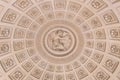 Inside of a cupola, ornate ceiling with a dome