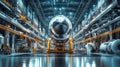 Rocket assembly in a futuristic high-tech facility showcases innovation and design under dramatic lighting Royalty Free Stock Photo