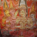Inside of Dambulla cave temple. Color image of Buddha on the wall