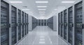 Data Center Server Room with Rows of Rack Servers and Network Equipment for Cloud Computing Technology Storage Data Royalty Free Stock Photo