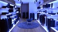 Inside Denon electronic store. Denon sound systems. Hi-fi systems in shop for sound systems. Professional hi-fi audio equipment.