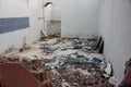 Inside of destroyed home after war, earthquake, hurricane, natural disaster. Royalty Free Stock Photo