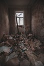 Inside a destroyed rural house in the exclusion zone, Pripyat region, Chernobyl disaster, Ukraine