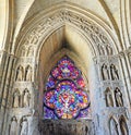 Stained glass window in cathedral in Reims