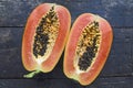 Inside details of ripe papayas after cutting