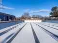 inside an empty and drained winterized swimming pool Royalty Free Stock Photo