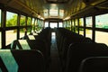 Inside of empty school bus without children the view from the front of the schoolbus Royalty Free Stock Photo