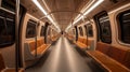 Inside empty subway car, metro car empty interior. Generative AI Royalty Free Stock Photo
