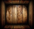 Inside an empty wooden crate. Wood box Royalty Free Stock Photo