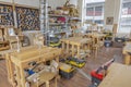 Inside an empty workshop of a small carpentry factory