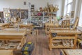 Inside an empty workshop of a small carpentry factory