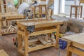 Inside an empty workshop of a small carpentry factory