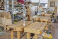 Inside an empty workshop of a small carpentry factory