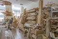 Inside an empty workshop of a small carpentry factory