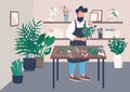 Inside flower shop flat color vector illustration