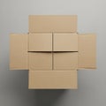 Inside, four smaller cardboard boxes fit snugly, filling the space completely Royalty Free Stock Photo