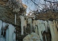 Inside the frozen Valaste waterfall, Estonia. Royalty Free Stock Photo