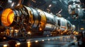 Inside a Futuristic Rocket Assembly Facility with Workers Royalty Free Stock Photo