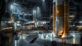 Inside a Futuristic Rocket Assembly Facility with Workers Royalty Free Stock Photo