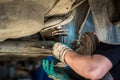 Inside a garage - changing wheels/tires Royalty Free Stock Photo