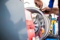 Inside a garage - changing wheels/tires Royalty Free Stock Photo