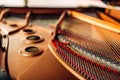 Inside grand piano, strings closeup, nobody Royalty Free Stock Photo