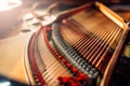 Inside grand piano, strings closeup, nobody Royalty Free Stock Photo