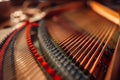 Inside grand piano, strings closeup, nobody Royalty Free Stock Photo