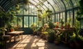 inside a greenhouse plant and interior, ai generative