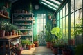 Inside Greenhouse with Potted Plants and Supplies - Generative AI