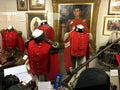 Inside the Guards Museum of London, exhibits of uniforms and weapons