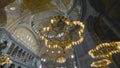 Inside Hagia Sophia. Action. Beautiful interior with vaults inside grand Mosque of Hagia Sophia. World-famous monument