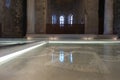 Inside the hagia sophia mosque, reflection of windows on glass ground in Trabzon.