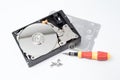 Inside Hard Disk Drive (HDD)-Computer Hardware Components. Royalty Free Stock Photo