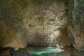 Inside the Harrison's Cave in Barbados. Rocks and Water. Extremely Long Exposure.