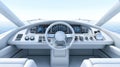 Inside the helm detailed look at boat cockpit steering wheel and controls Royalty Free Stock Photo