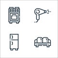 inside home line icons. linear set. quality vector line set such as sofa, smart fridge, hair dryer Royalty Free Stock Photo