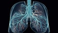 Inside the human respiratory system, inhaling oxygen generated by AI