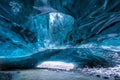 Inside an ice cave in Vatnajokull, Iceland, the ice is thousands of years old and so packed it is harder than steel and crystal Royalty Free Stock Photo