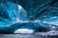 Inside an ice cave in Vatnajokull, Iceland, the ice is thousands of years old and so packed it is harder than steel and crystal Royalty Free Stock Photo