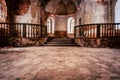 Inside Interior of an old Abandoned Church in Latvia, Galgauska - light Shining Through the Windows Royalty Free Stock Photo